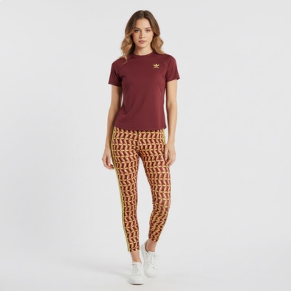 Adidas FARM RIO Leggings Women Red Yellow High Rise Moisture-Wicking Sz L